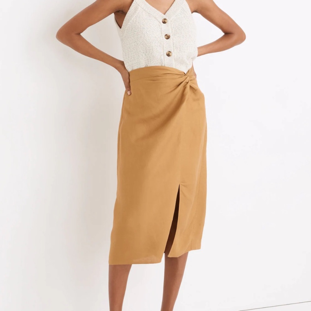 Madewell Linen-Blend Knotted Midi Skirt